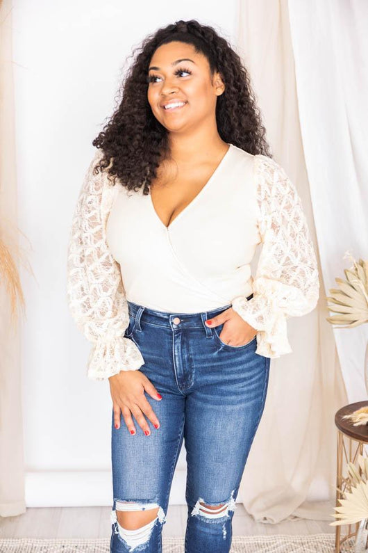 Take In The Magic Cream Lace Wrap Bodysuit