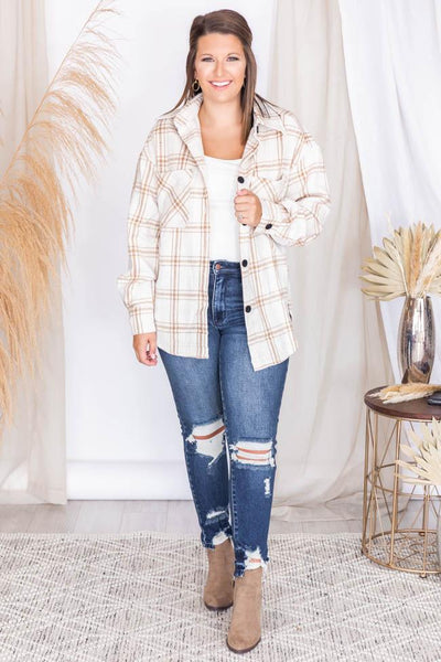 Chic Edge Beige Plaid Flannel Shacket