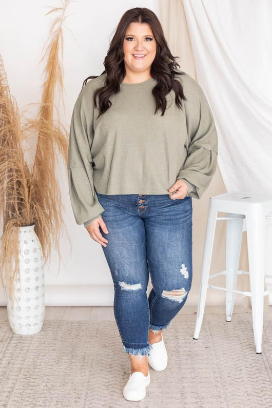 Lovely Spirit Olive Thermal Blouse