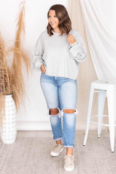 Lovely Spirit Grey Thermal Blouse