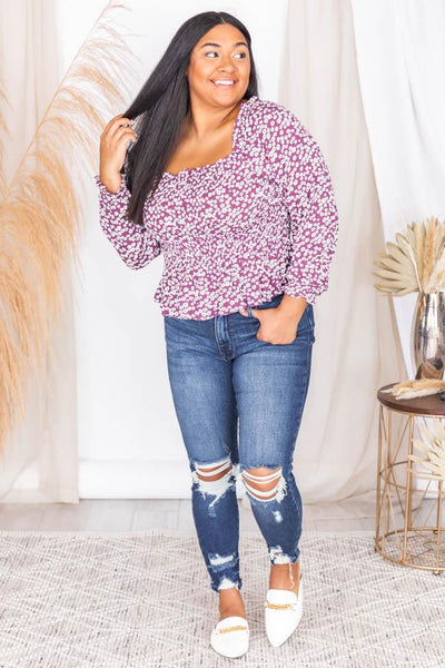 Prairie Fields Berry Square Neck Floral Blouse