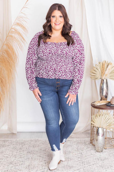 Prairie Fields Berry Square Neck Floral Blouse