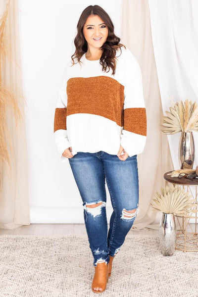 Waiting On The Weekend Camel Colorblock Pullover