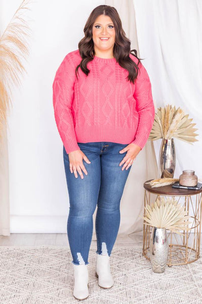 Fun And Fabulous Pink Cable Knit Sweater