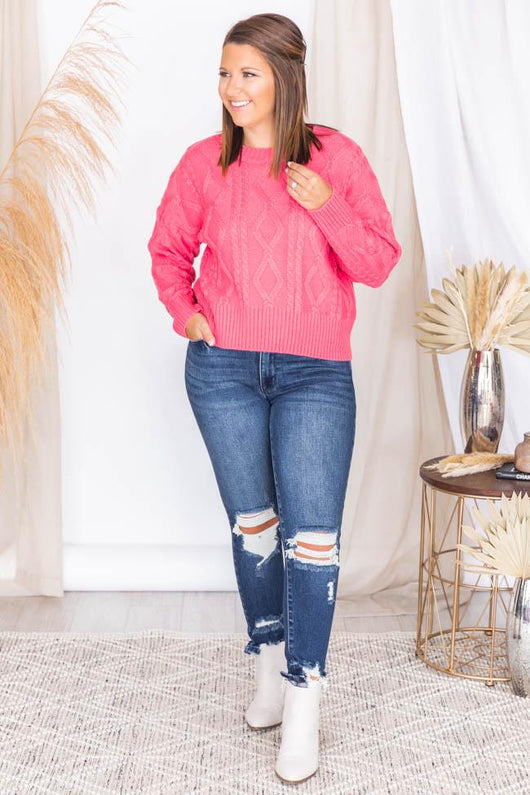 Fun And Fabulous Pink Cable Knit Sweater