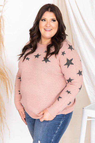 Take A Glance Pink Star Sweater