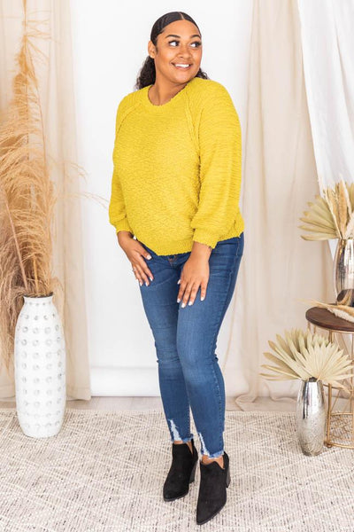 Somewhere Better Mustard Popcorn Sweater FINAL SALE
