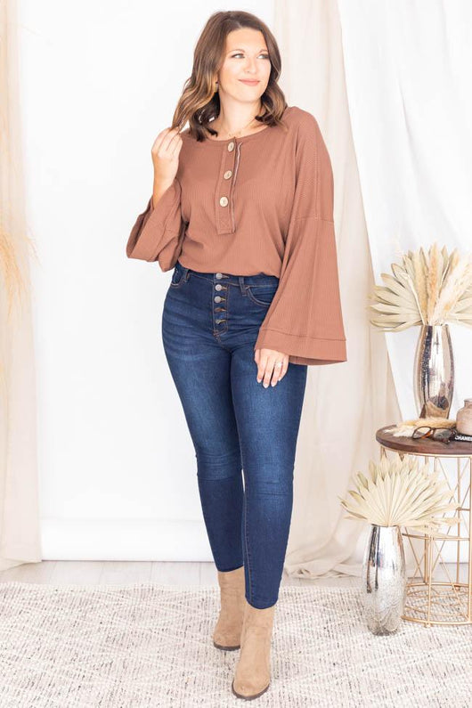 Leave You Hanging Brown Ribbed Henley Bodysuit