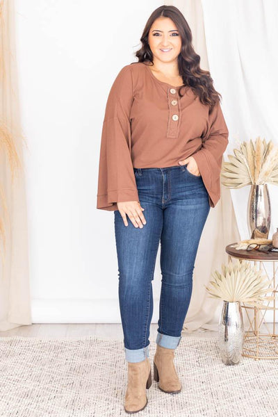 Leave You Hanging Brown Ribbed Henley Bodysuit