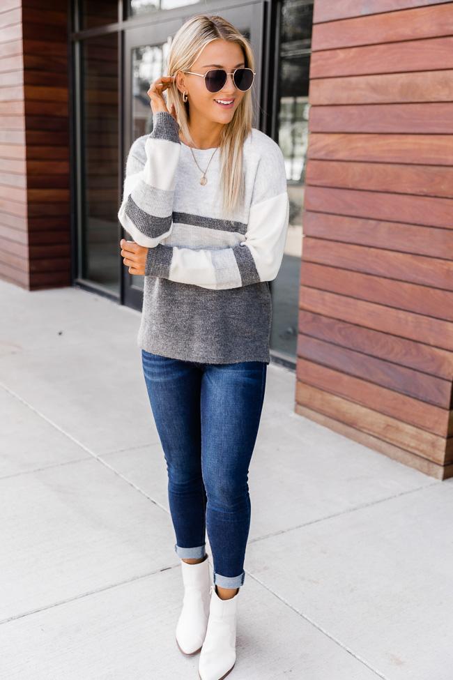 Turning Time Grey Striped Sweater