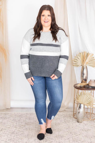 Turning Time Grey Striped Sweater