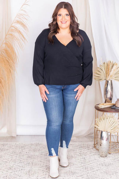 On The Waitlist Black Wrap Sweater