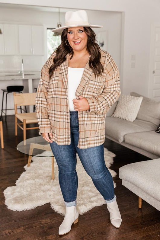 Misunderstood Heart Brown/Orange Plaid Shacket