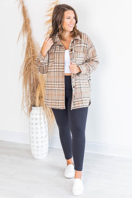 Misunderstood Heart Brown/Orange Plaid Shacket