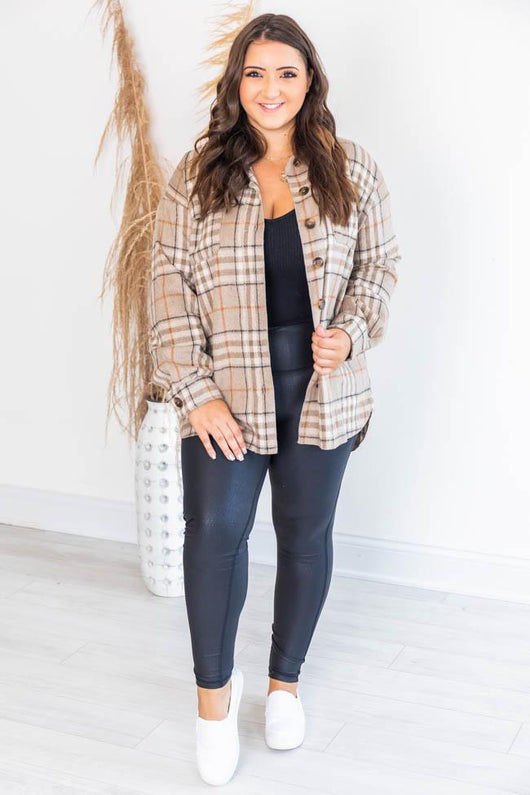 Misunderstood Heart Brown/Orange Plaid Shacket