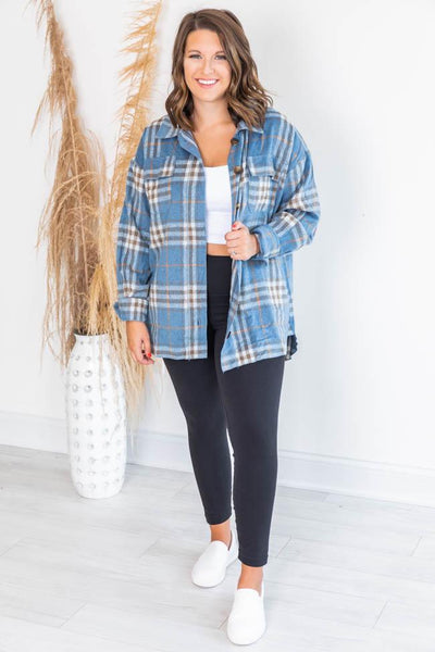 Misunderstood Heart Blue/Orange Plaid Shacket