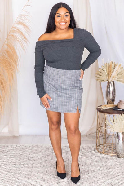 Edge Of Town Charcoal Off The Shoulder Bodysuit