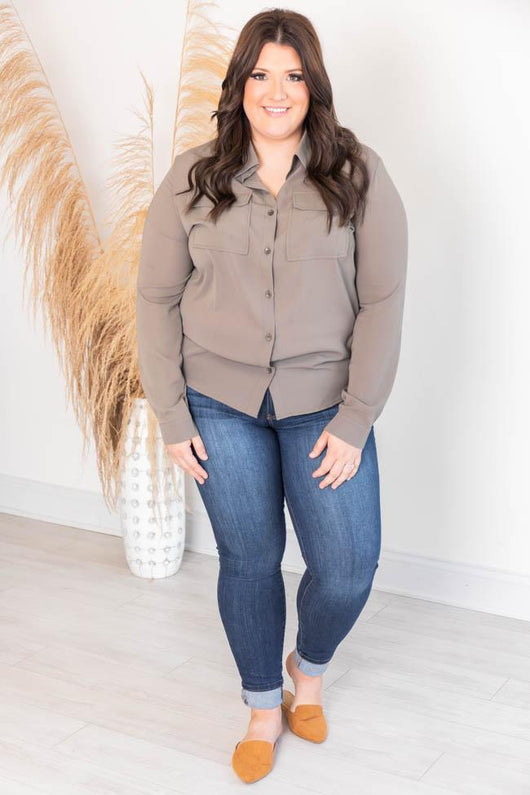 I'm Sure Of It Olive Button Front Blouse