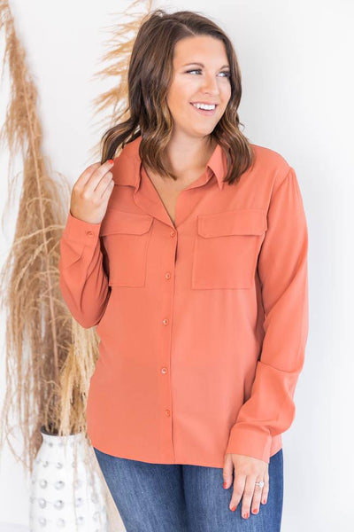 I'm Sure Of It Terracotta Button Front Blouse FINAL SALE