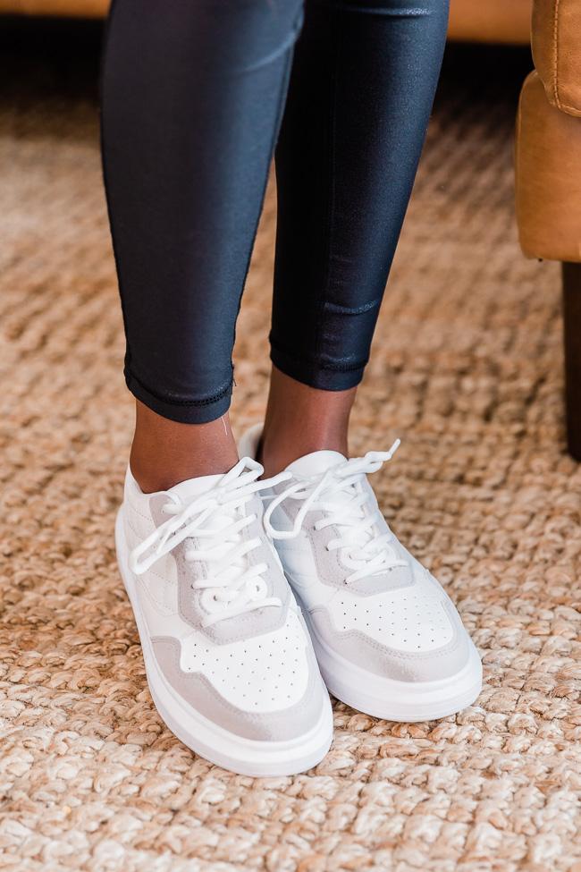 Tracey White/Taupe Platform Quilted Sneaker