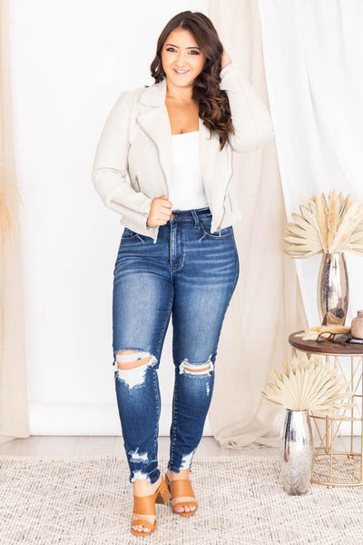 Late Nights Grey Suede Moto Jacket