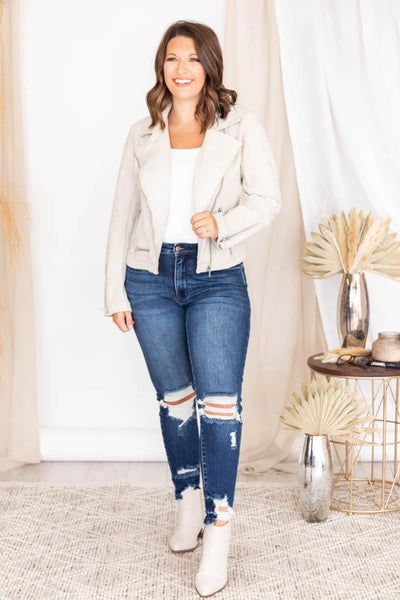 Late Nights Grey Suede Moto Jacket