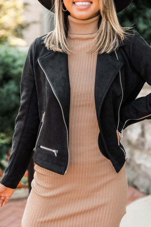 Late Nights Black Suede Moto Jacket
