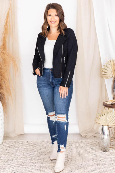 Late Nights Black Suede Moto Jacket