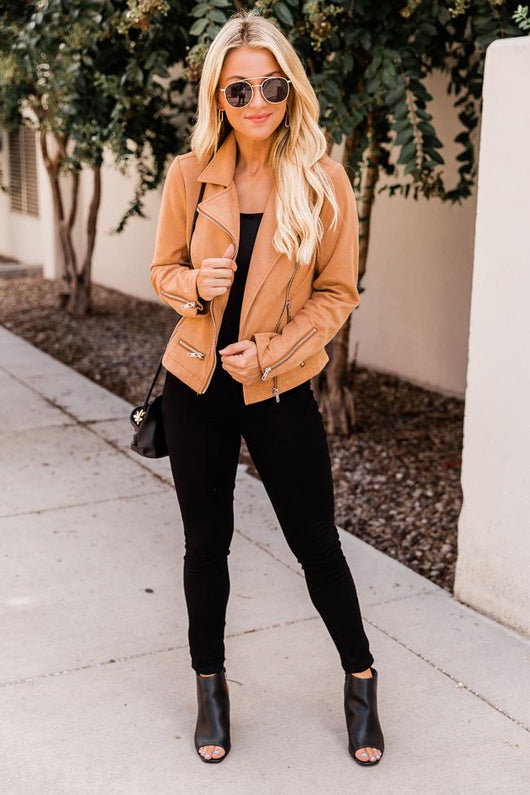 Late Nights Camel Suede Moto Jacket