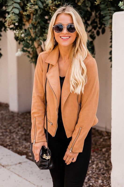 Late Nights Camel Suede Moto Jacket