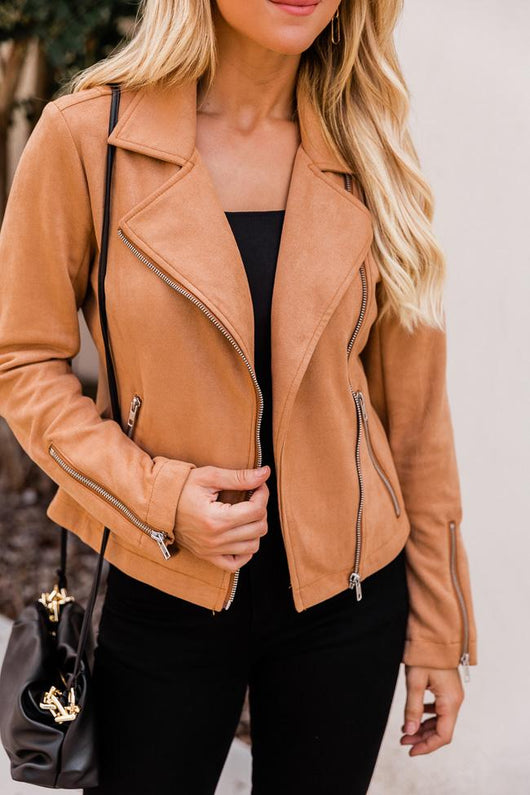 Late Nights Camel Suede Moto Jacket