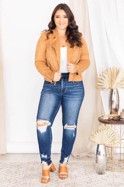Late Nights Camel Suede Moto Jacket