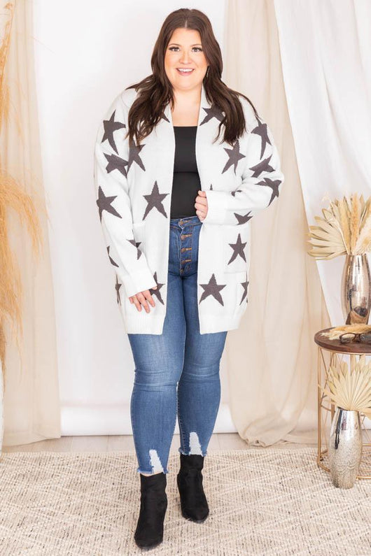 Not So Different Ivory/Charcoal Star Cardigan