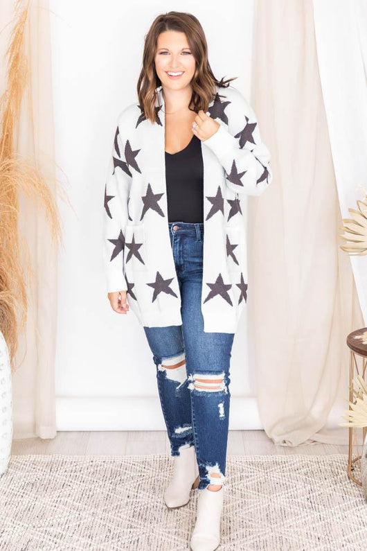 Not So Different Ivory/Charcoal Star Cardigan
