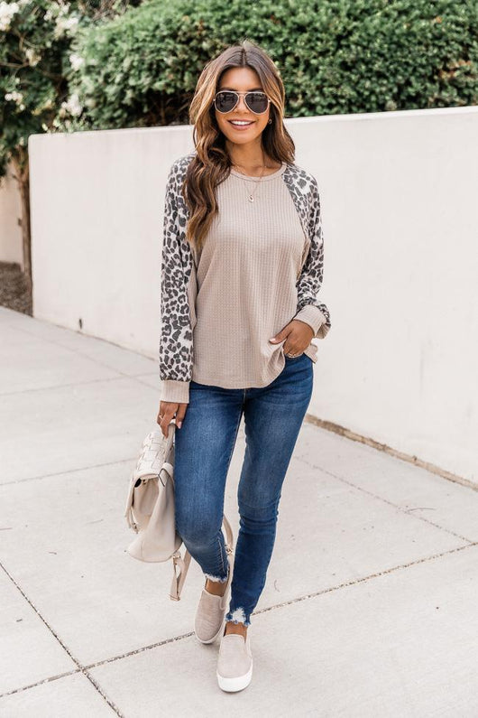 Unwritten History Taupe Leopard Print Blouse FINAL SALE