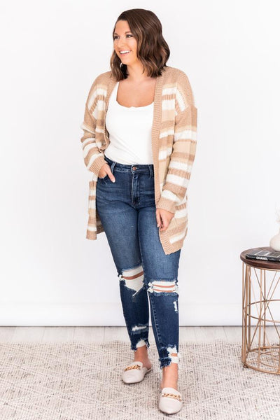 Inspirational Signs Brown/Cream Striped Cardigan FINAL SALE