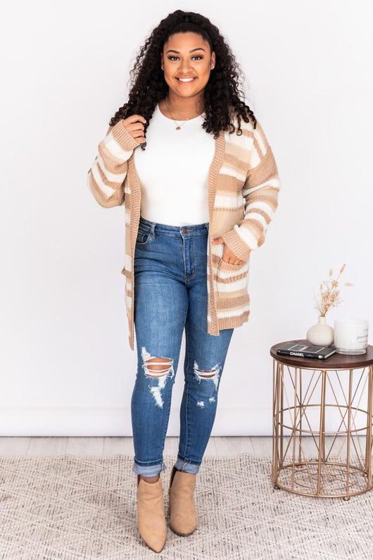 Inspirational Signs Brown/Cream Striped Cardigan FINAL SALE