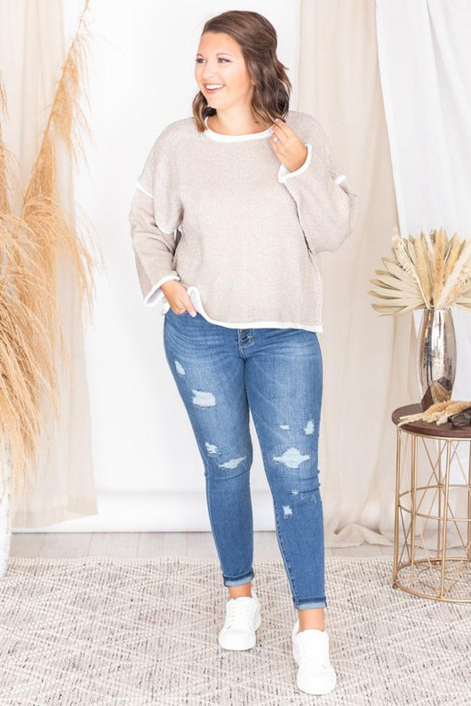 All To Yourself Taupe Crewneck Sweater