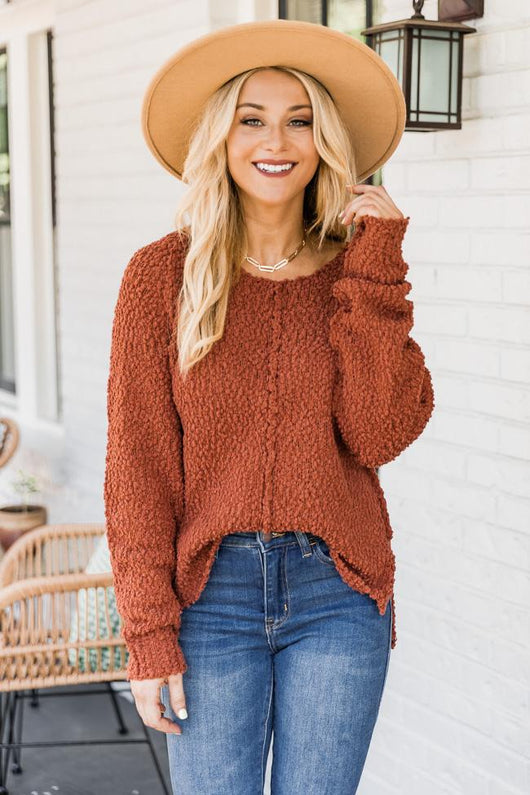 Said It Twice Rust Popcorn Sweater FINAL SALE