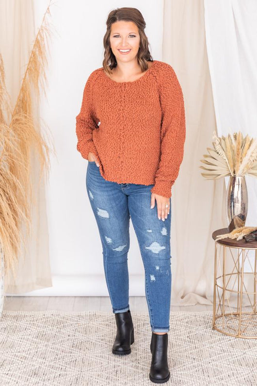 Said It Twice Rust Popcorn Sweater FINAL SALE