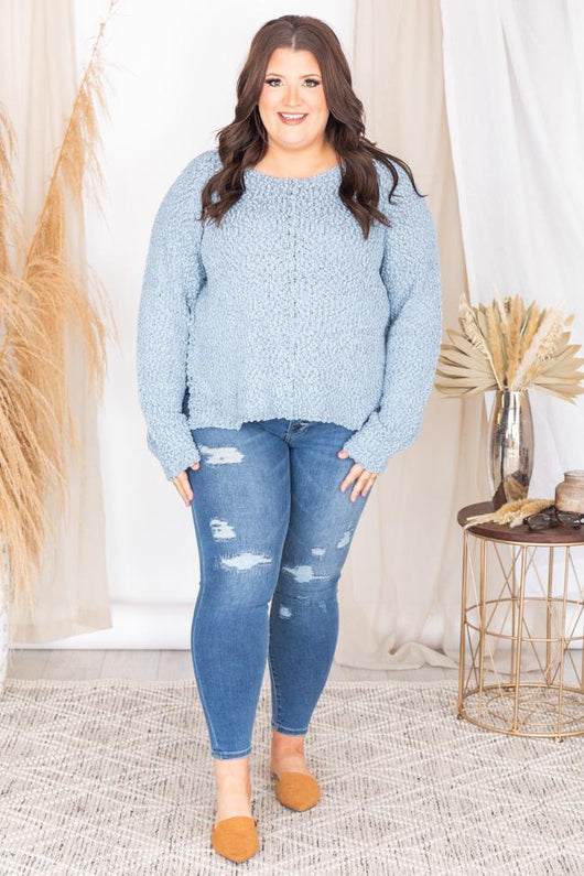 Said It Twice Blue Popcorn Sweater