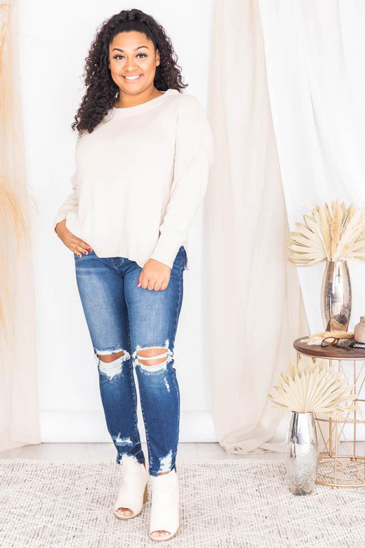 Play For Keeps Beige Crew Neck Sweater