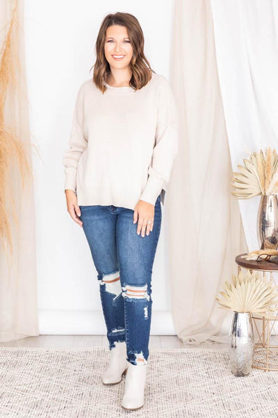 Play For Keeps Beige Crew Neck Sweater