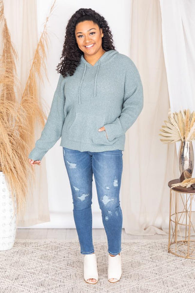Stay For Hours Jade Waffle Hoodie Pullover