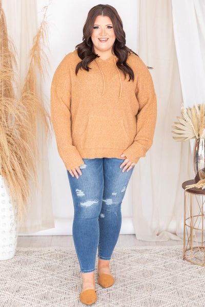 Stay For Hours Camel Waffle Hoodie Pullover