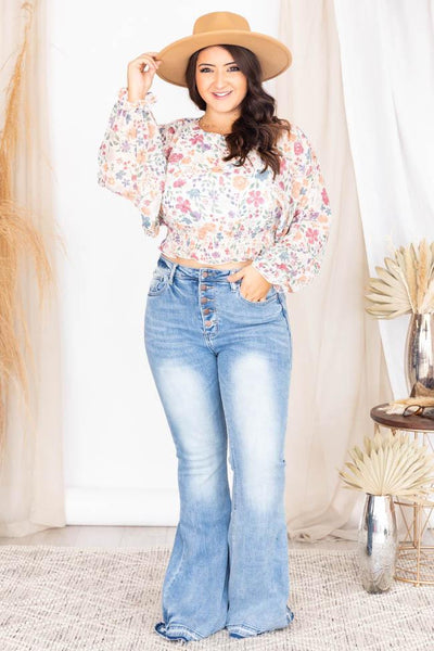 Love Again Multi Floral Smocked Cropped Blouse FINAL SALE