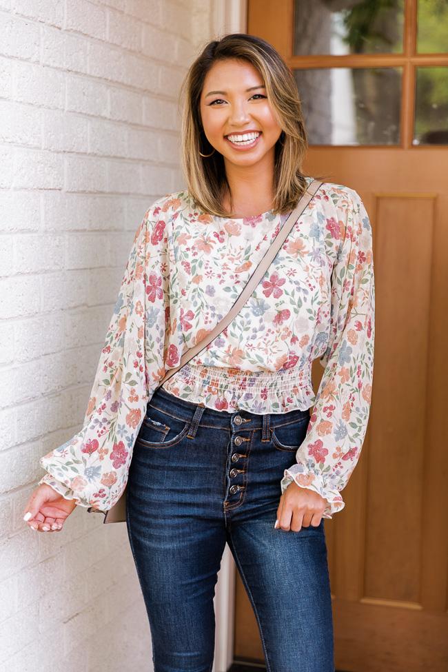 Love Again Multi Floral Smocked Cropped Blouse FINAL SALE