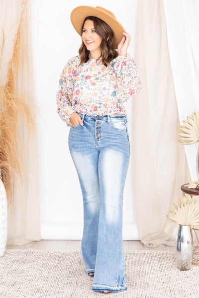 Love Again Multi Floral Smocked Cropped Blouse FINAL SALE