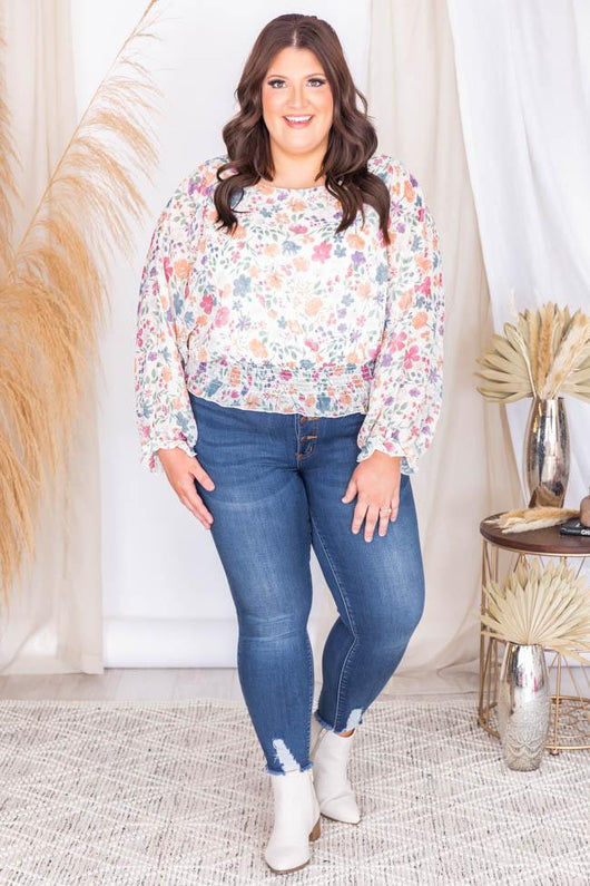 Love Again Multi Floral Smocked Cropped Blouse FINAL SALE