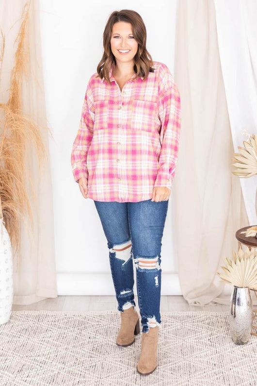 Wishing On Forever Pink Plaid Shacket